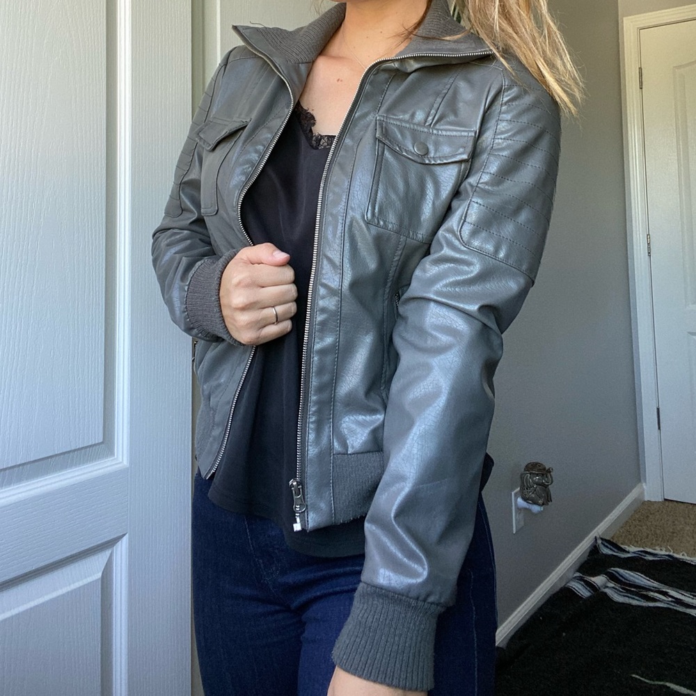Grey Leather Jacket